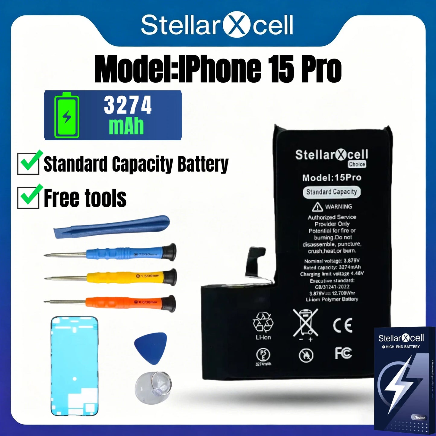 StellarXcell Choice Battery for iPhone 11 12 13 14 15 Mini Plus Pro Promax Original Capacity Replacement Bateria High Quality