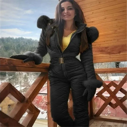 Women's Skiing Suites Winter Outdoor Sports Warm Jumpsuit Waterproof With Removable Collar Outdoor Sports Zipper Ski Suit Female