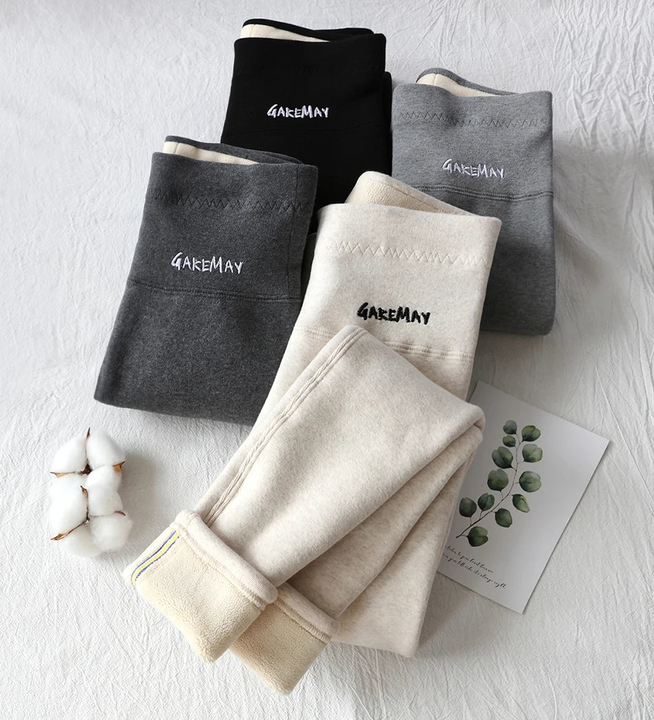 Women's Winter Leggings Ribbed Knitted Velvet Thermal Skinny Tights with Fleece Strech Cotton Beige Warm Leggings for Women 2025