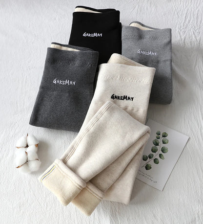 Women's Winter Leggings Ribbed Knitted Velvet Thermal Skinny Tights with Fleece Strech Cotton Beige Warm Leggings for Women 2025