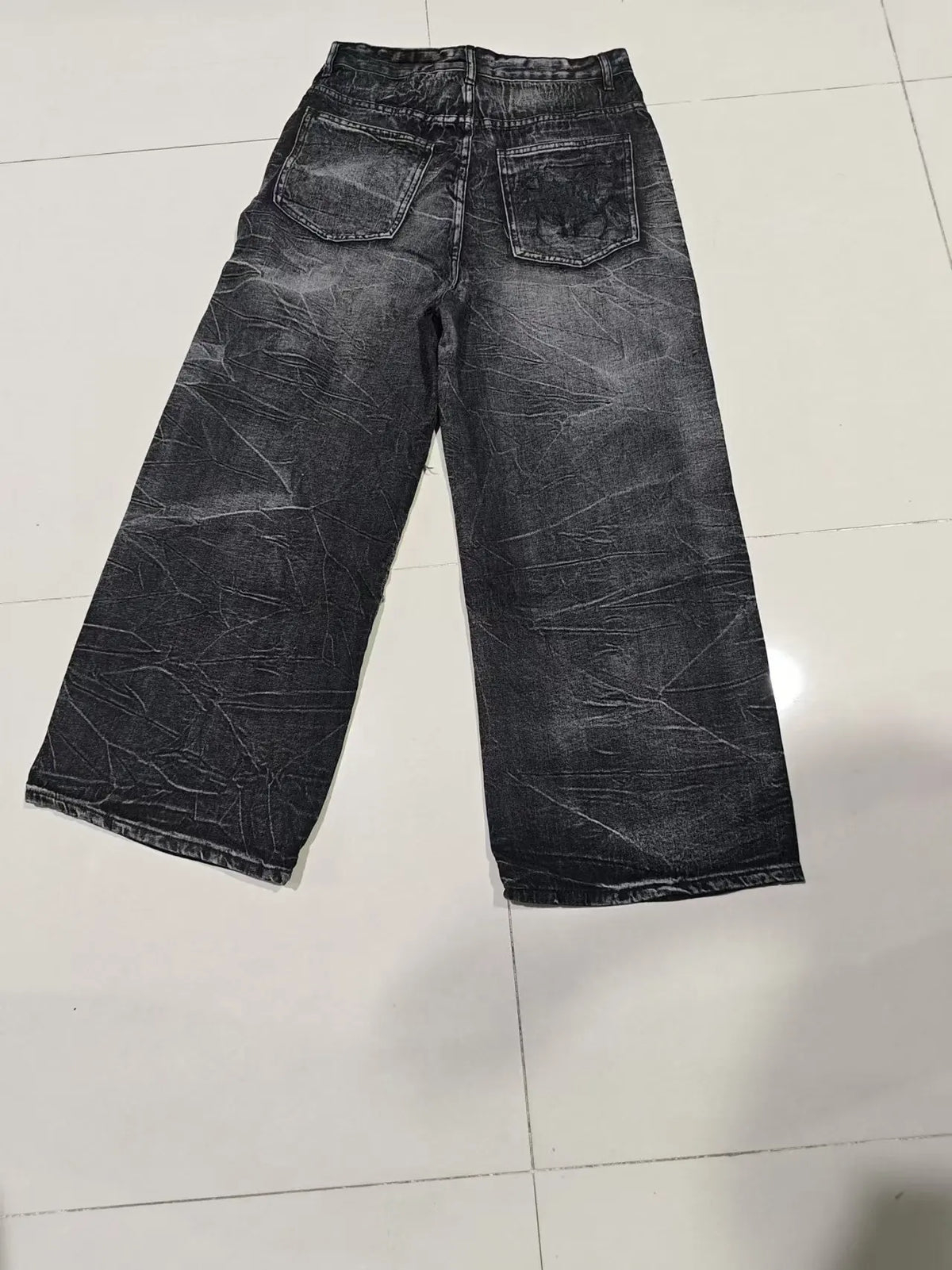 Gothic Retro Oversized Baggy Fit Unisex Mopping Pants Y2K Phantom Jeans High Street Spider Embroidered Patch Hip Hop Streetwear