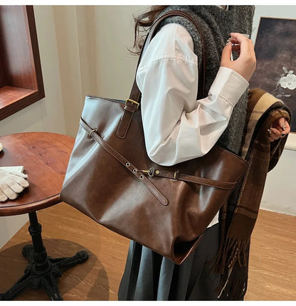 Tote Bag Designer Retro PU Leather Shoulder Handbag for Women Winter Trend Y2K Fashion Handbags Females Travel Luxury Tote Bags