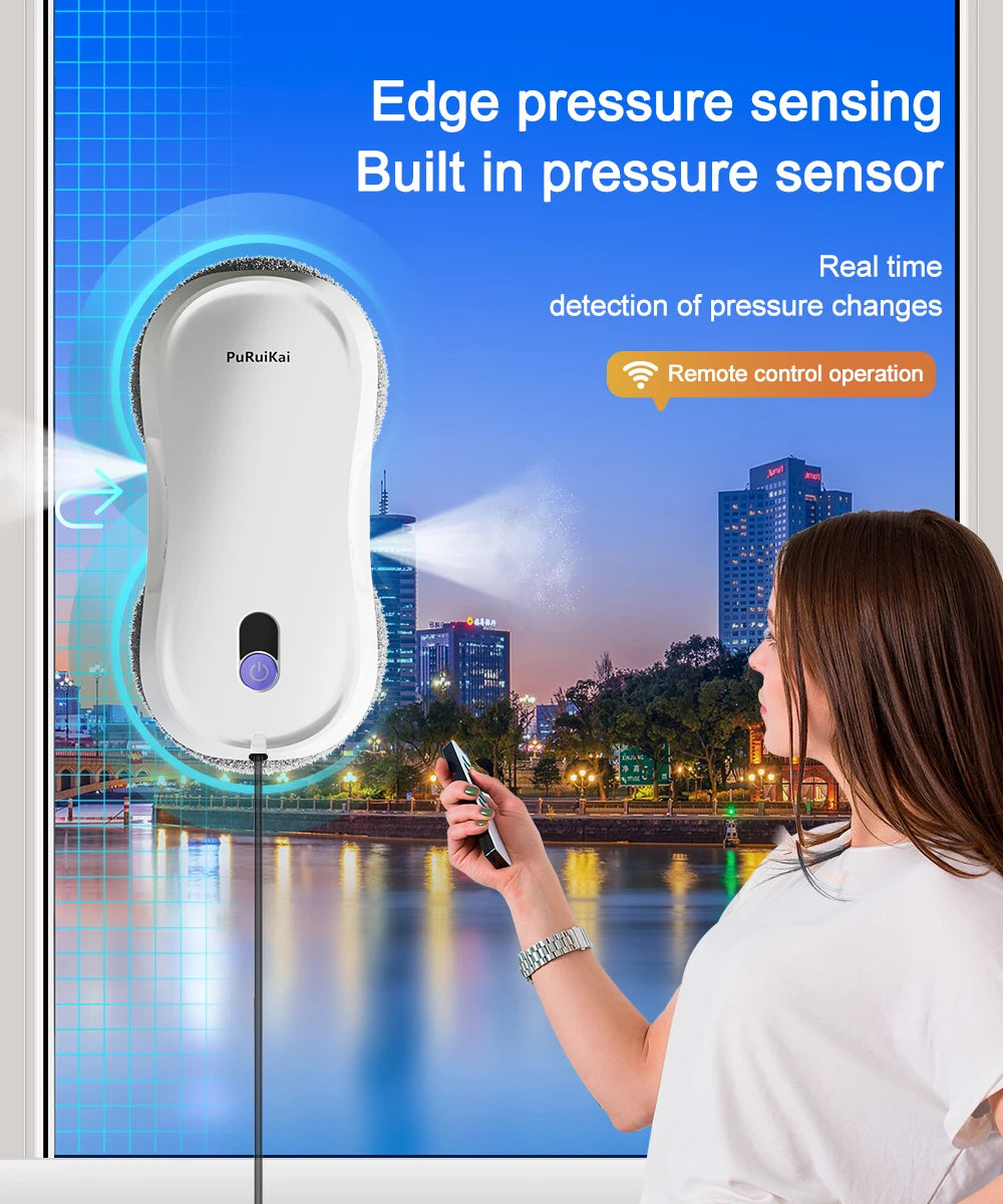 Smart Window Cleaning Robot with Dual Water Spray, Auto Robot Window Cleaner Edge Detection Remote Robotic Windows Washer