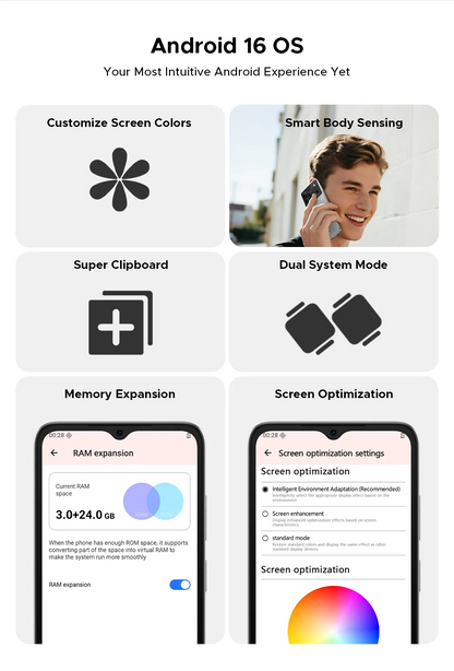 Global Version DOOGEE Note 56 Smartphone Android 16 6150mAh Battery 6.56'' Display 24GB RAM + 64GB ROM 8MP Camera Mobile Phone