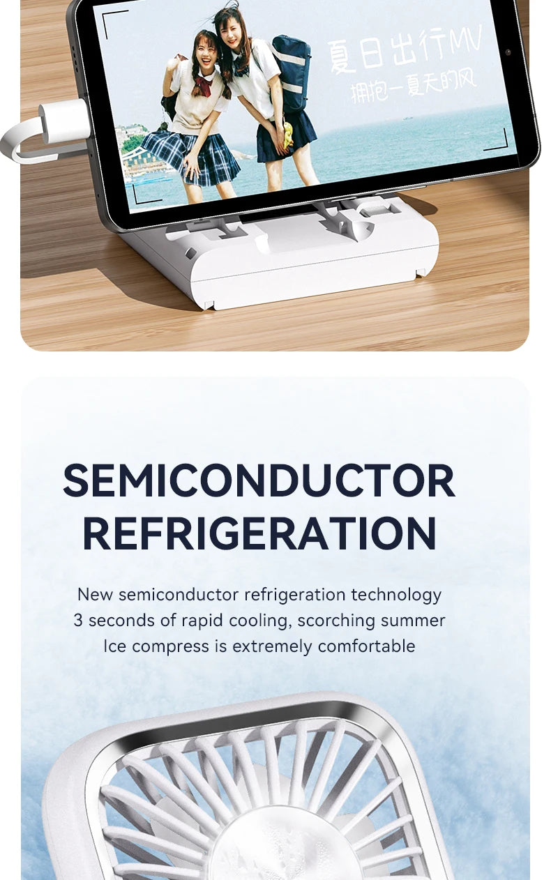 Multifunction Foldable Hand Fan USB Charging Mini Portable Hanging Neck Air Cooling Fan Semiconductor Refrigeration Small Fan