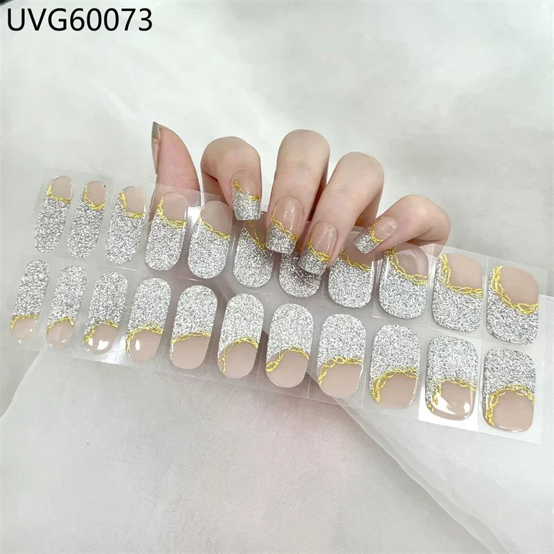 16/18/20Tips Semi-Cured Gel Nail Strips Adhesive Full Cover Stickers for Nails UV Lamp Need Press On Nails Fashion Manicure