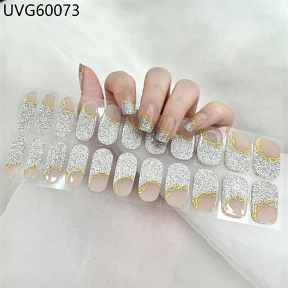 16/18/20Tips Semi-Cured Gel Nail Strips Adhesive Full Cover Stickers for Nails UV Lamp Need Press On Nails Fashion Manicure