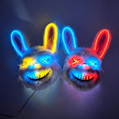 LED Bloody Rabbit Mask Glowing Killer Black Bear Mask Halloween Dance Party Cosplay Costume Props Assassinated Plush Rabbit Mask