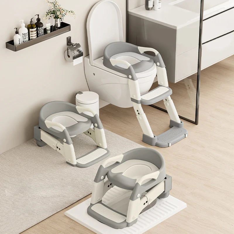 Kids Potty Training Seat With Steps, 3 In 1 Toddler Toilet Ladder Seat, Soft Mat Non-slip Splash Guard Toilet Seat (Grey)