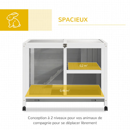 Hutcrate rabbit Cage on castors small solid drink animals enclosure 2 floors sunroof plates-forms x 91,5x73 cm Gray
