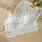 Lace Flower Suspender Top for Women Sexy Hollow Skin-friendly Solid Color Removable Pad Wireless Bra