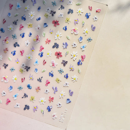 1Sheet 5D Soft Embossed Relief Nail Stickers Cute Daisies Self Adhesive Slider Stickers Press On Nails DIY Japanese Nail Art Dec