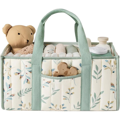 Diaper Caddy Organizer, Stylish Nursery Storage Basket, Gift for Baby Shower, Newborn Essentials, Floral Beige