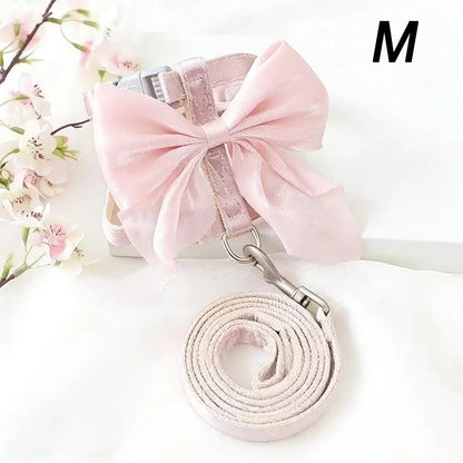 Cute Adjustable Bowknot Cat Harness Leash Escape Proof Shiny Bowknot Pet Harness Traction Rope Pet Decoration