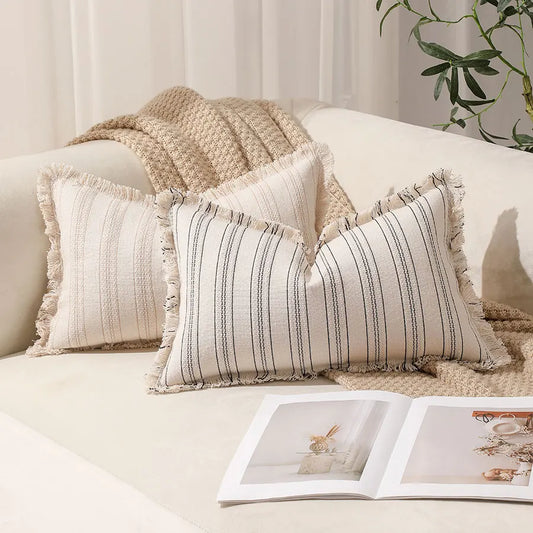 Summer Boho Pillow Covers 30x50 Living Room Sofa Fringed Edges Decorative Striped Throw Pillow Cover BreathableHome Decor