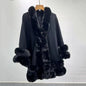 2024 Women 2 Circle Wraps Long Faux Rabbit Fur Cape Poncho Winter Loose Thick Warm Shawl Outerwear Knitted Cloak Overcoat