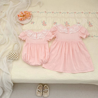 2026 New Newborn Baby Girl Bodysuits 0-24M Baby Girl Romper Summer Short Sleeved Cotton Lace Collar Baby Girl Jumpsuit