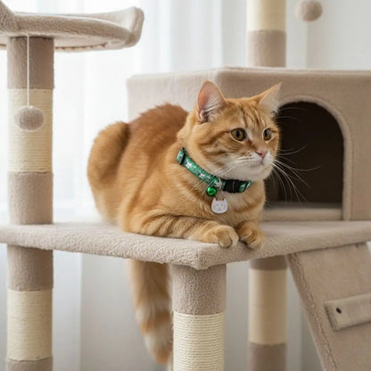 Adjustable Pet Cat Collar Quick Release Safety Buckle Anti-lost Cat Necklace Cat Pattern with Cat Face Pendant Bell