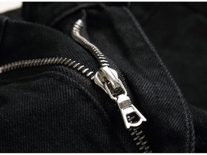 Men Snake Embroidery Jeans Streetwear Black Stretch Denim Pants Holes Ripped Distressed Slim Straight Trousers