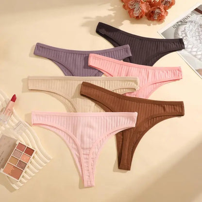 8Pcs/Set Cotton Seamless Thongs For Women Sexy Low Rise Solid Color Breathable Pantys Female Comfortable Soft G-String Underpant