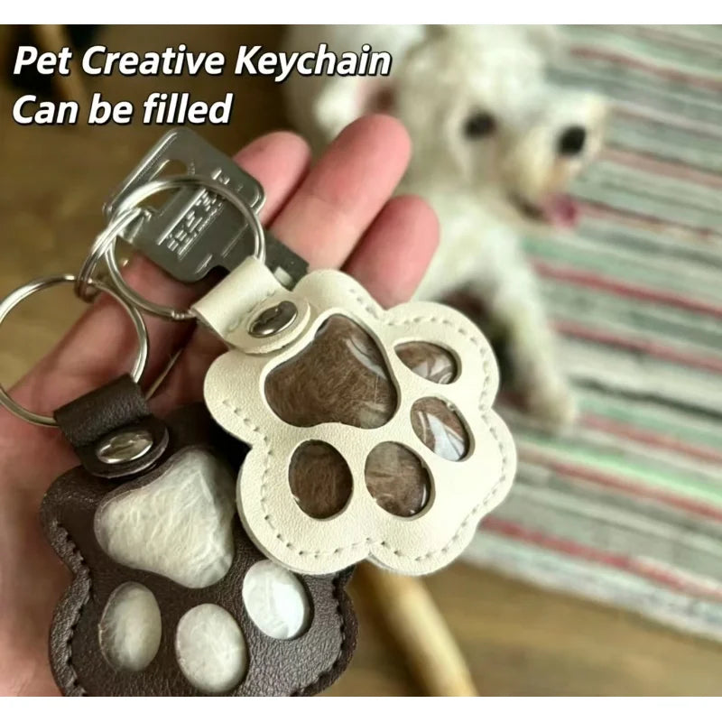 S27 Dog Hair Collector Keychain Leather Pet Memorial Gift Keepsake for Dogs and Cats Fur Storage Pendant Charm Gift Keychain