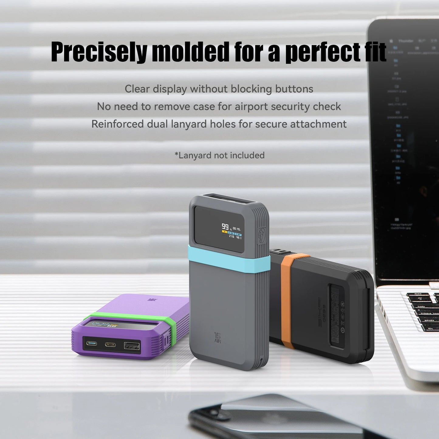 SIKAI Silicone Case For CUKTECH No.15 AIR 100W Portable Power Bank 15000mAh Travel Design with Data Cable Storage