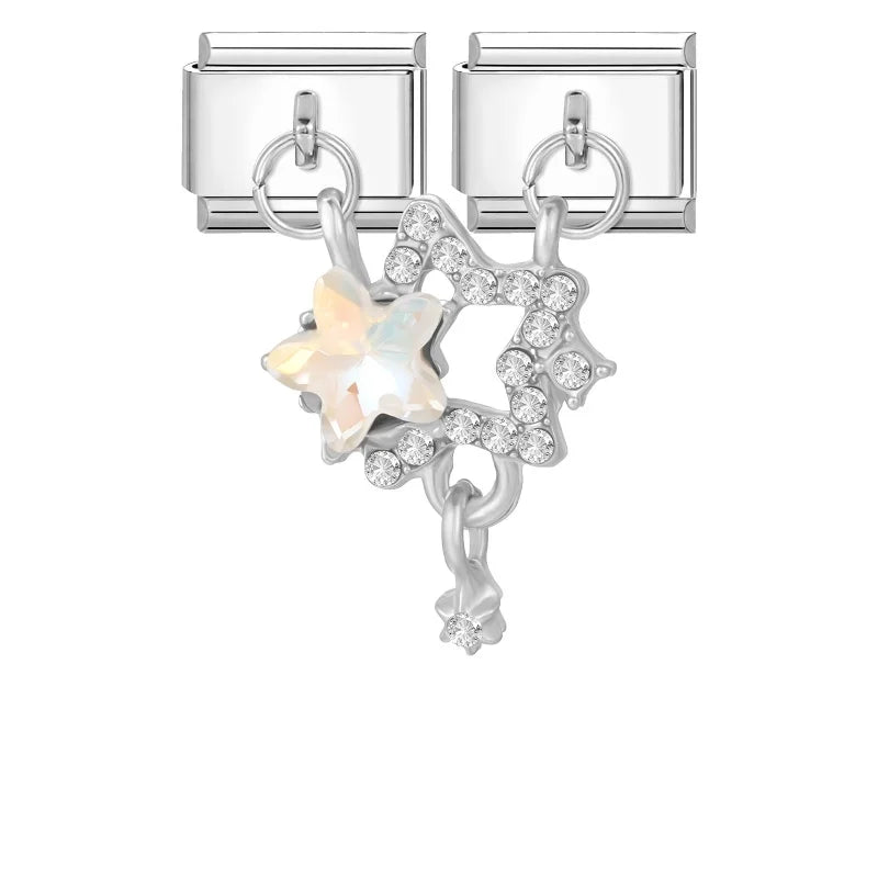 Tassel Chain Butterfly Flowers Star Moon Heart Zircon Italian Charm Links Fit 9mm Bracelet Stainless Steel DIY Jewelry Making