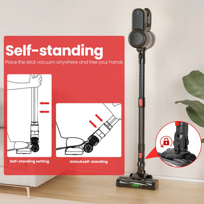 LAMZIEN V8 Cordless Vacuum Cleaner, 45000PA/40Min Runtime, Efficient HEPA Filtration, New Brushless Motor, Self-Standing, Vacuum Cleaners for Home/Pet Hair/Carpets/Floors