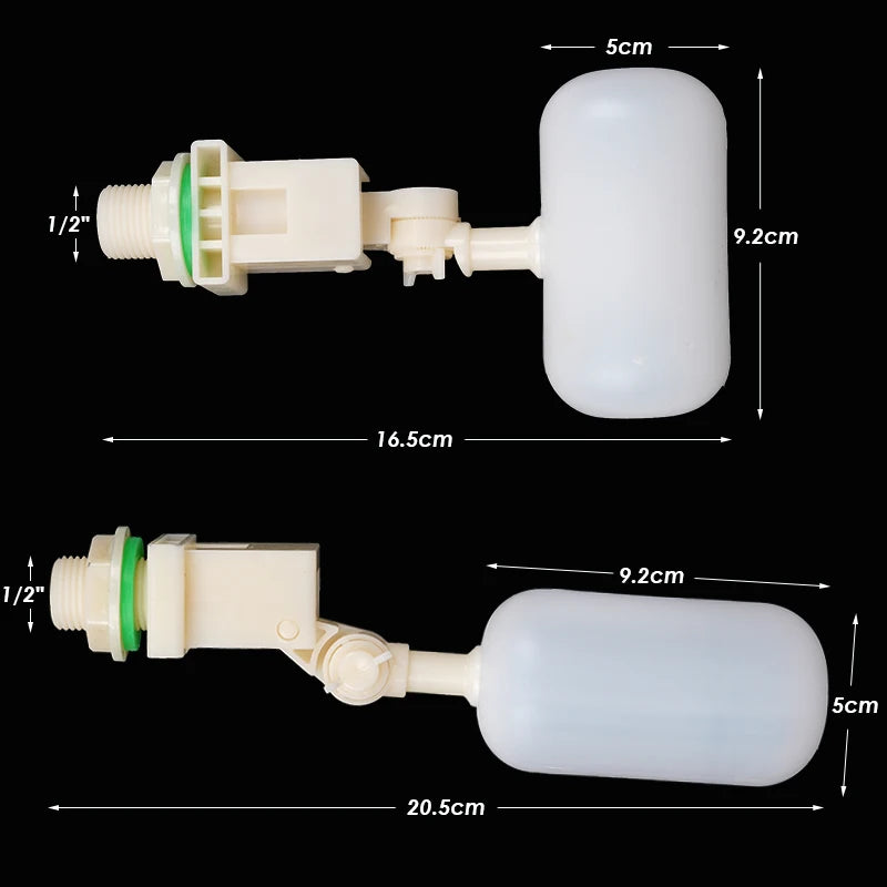 DN15 Adjustable 1/2" Floating Auto Fill Valve Automatic Fill Tank Water Level Control 1/2" Thread Plastic Float Ball Valve