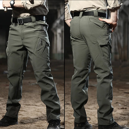 Men Winter Autumn Fleece Waterproof Cargo Pants Hiking Camping Softshell Climbing Casual Warm Tactical Military Combat Trousers