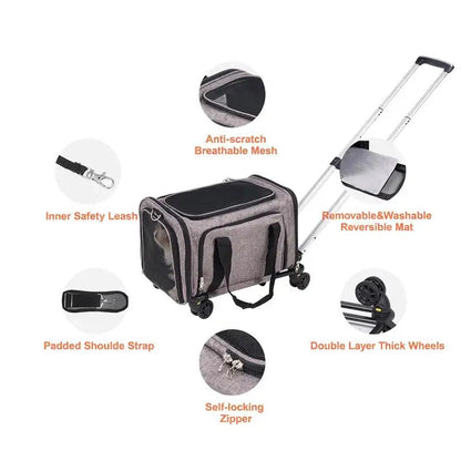 11.3kg Capacity - Foldable Pet Trolley Backpack - 600D Oxford Fabric - 4 Wheels & Storage Pockets - Ideal for Travel, Outings, Park, Shopping, Visiting - Portable Dog Cart
