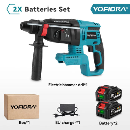 YOFIDRA 26mm Brushless Electric Rotary Hammer Cordless Multifunctional Impact Hammer Drill Power Tools For Makita 18-21V Battery Pin
