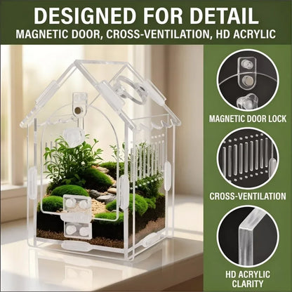 Portable Jumping Spider Enclosure Front Opening Removable Reptile Terrarium with Feeding Port Transparent