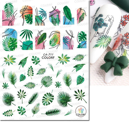 3d Nail Art Decals Watercolor Florals Purple Green Pink Flowers Leafs Fruit Adhesive Sliders Nail Stickers For Manicure