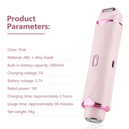 Electric Shaver for Women Waterproof Wet & Dry Hair Razors 2 in 1 Double Head Portable Bikini Hair Trimmer Detachable Head Shave