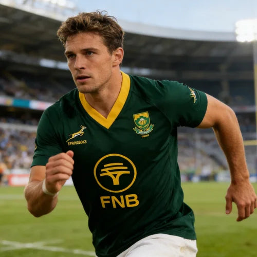 2026 m. Naujas geriausiai parduodamas vyriškas Pietų Afrikos „Springboks“ žaliai auksinis regbio džersis su FNB rėmėjo „Protea“ logotipu, greitai džiūstantis paplūdimio drabužis vyrams