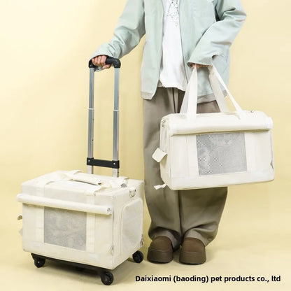 Pet Trolley Case Oxford Double-Decker Pet Travel Bag Luggage Cat Carrier Outings Portable Large-Capacity Breathable 7kg Two Cats
