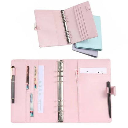 Solid Color Leather Folder Desktop Information Card Storage Notebook Folder Notepad Cover Leather Binder Study Office Supply