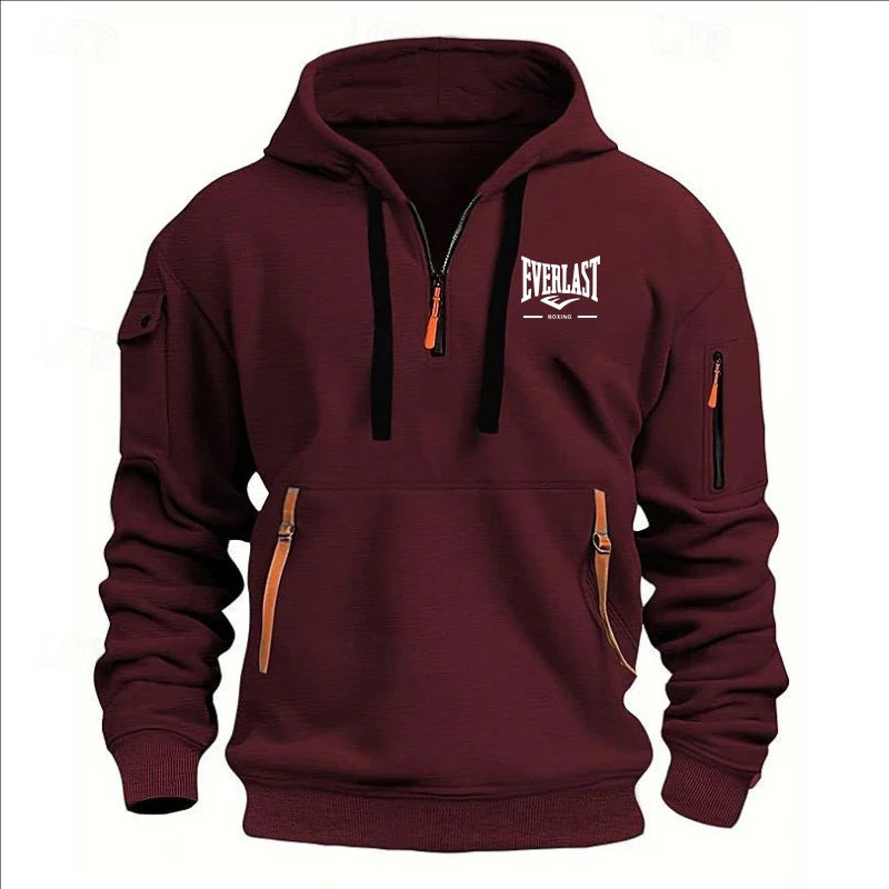 Fashion autumn and winter men's brand clothing multi-zipper design printed hoodie casual sweatshirt loose hooded jumper