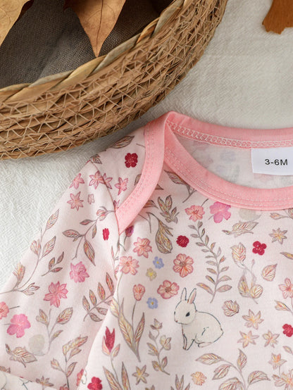3Pces Autumn Long Sleeve  Baby Bodysuit Girl  Clothes New Print Floral Clothing Jumpsuit Cartoon Infant Outfits Casual