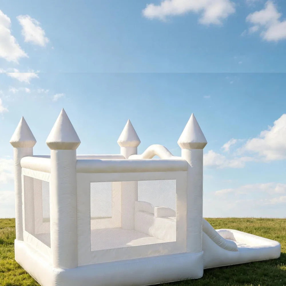 Inflatable Bounce House Bouncy Castle with Slide White Playhouse Commercial Outdoor Blow Up Jumping House Party Rental Birthday