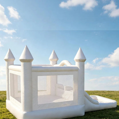 Inflatable Bounce House Bouncy Castle with Slide White Playhouse Commercial Outdoor Blow Up Jumping House Party Rental Birthday