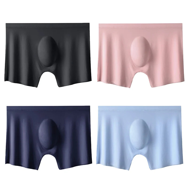 4PCS Men's Ice Silk Ultra-thin Seamless Shorts Sexy Lingerie Solid Breathable Boxers Briefs Men Underpants
