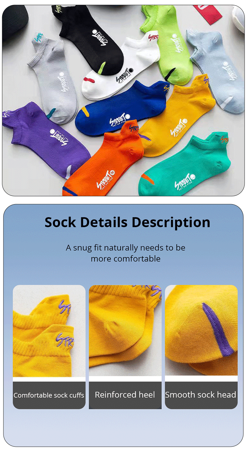 5 Pairs Bright Color Ankle No Show Socks Men Breathable Street Fashion Sport Deodorant Invisible Travel Running Socks