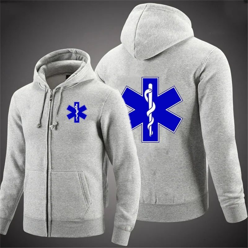EMT emergency ambulance printing Men Hoodie woman Spring Autumn Coat Solid Color Zipper Fashion Pullover Sweatshirt Harajuku Top