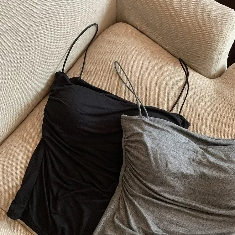 Women With Built In Bra Spaghetti Strap Tanks Summer Camis Tank Casual Tops  For Woman Solid Color Female Korean Style
