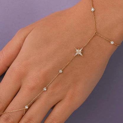ROXI 925 Sterling Silver Heart/Star Zircon Bracelet With Finger Design For Women Hand Chain Accessories Party Jewelry Gift
