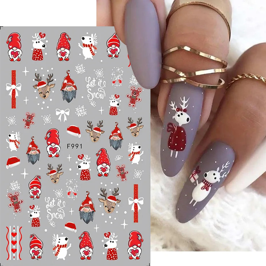 1PCS New Christmas Decorations 2023 New Year Nail Stickers Press on Nails Laser Snowflake Christmas Tree 3D Nail Decal