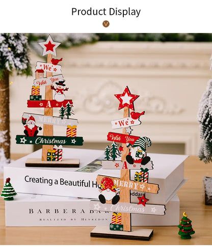 Wooden Christmas Tree Desktop Ornament Santa Claus Merry Christmas Sign Plaque Xmas Decoration for Home 2026 New Years Noel Gift