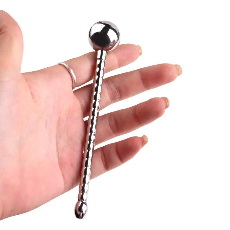 Hollow Metal Urethral Probe Spiral Textured Penis Plug with Smooth Ball Tips Intimate Male Release Stimulation Toy